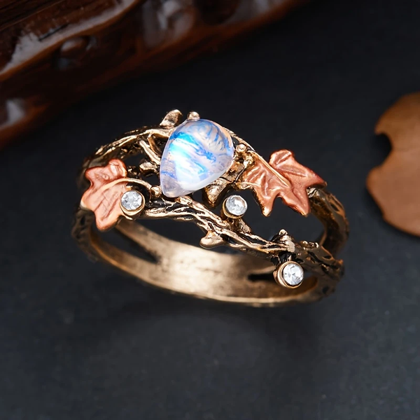 Vintage Moonstone Autumn Leaf Ring