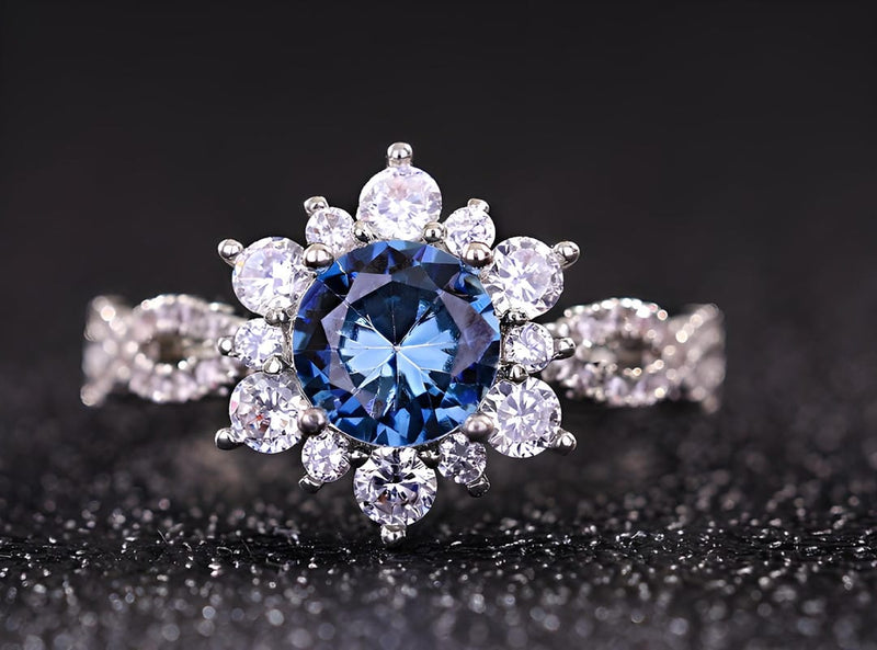 Crystal Turquoise Flower Ring