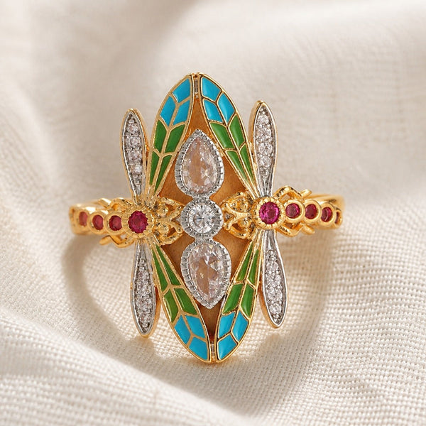 Bohemian Zirconia Dragonfly Gold Ring