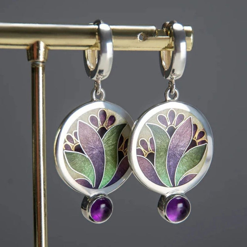 Purple Crystal Boho Earrings