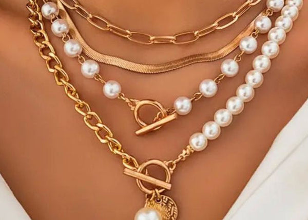 Vintage Pearl & Snake Chain Necklace Set