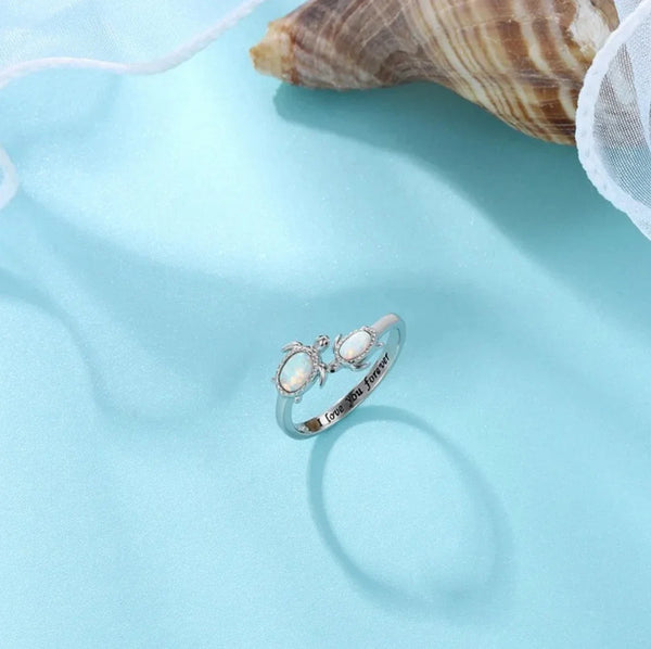 Double Turtle Opal Adjustable Ring