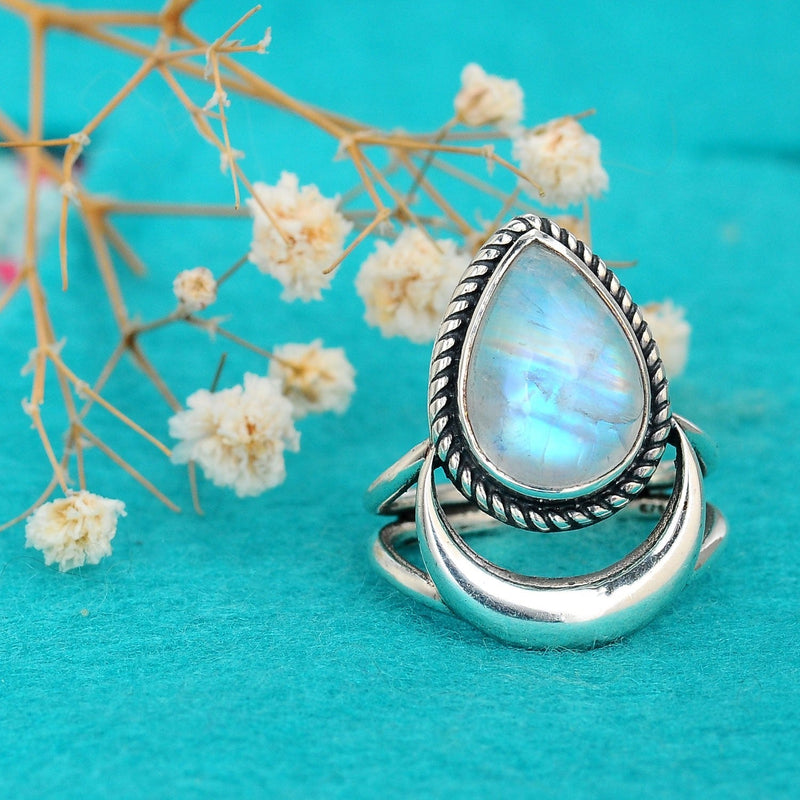 Crescent Moon Moonstone Ring