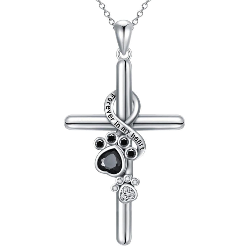 Silver Cross with Paw Pendant Necklace